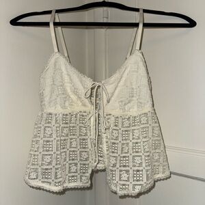 Show Off High Tide Lace Tie Front Tank Top - “Soft Muslin” Small - New with tags